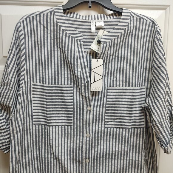 Vasna NWT Black Striped Front Button Shirt Dress Size L - Picture 2 of 2